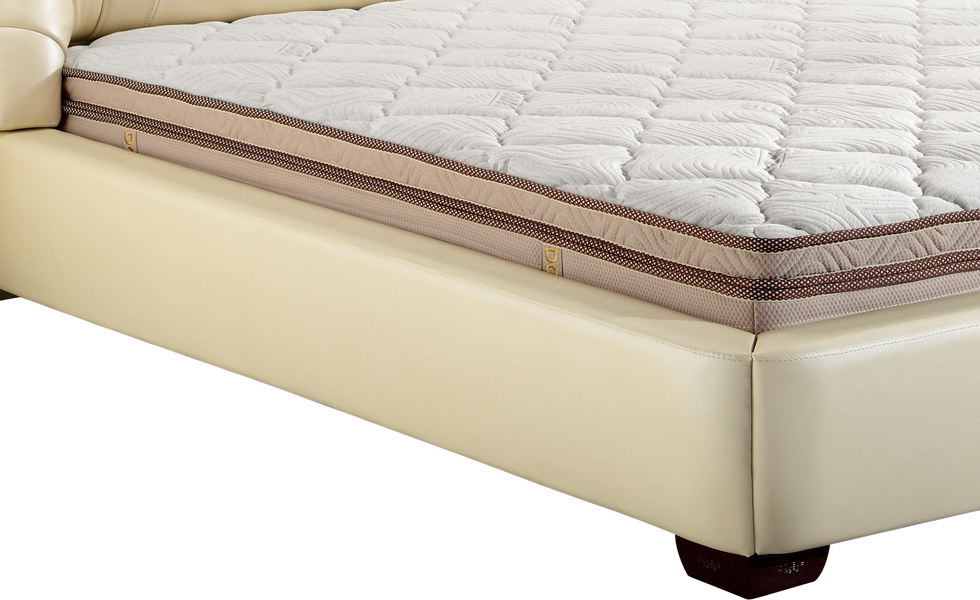 床头豪华实木框架皮床，天然环保高回弹超力棉皮床，东莞皮床生产东宝床垫